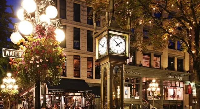 Gastown Vancouver historic brick night lights