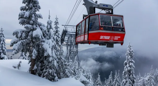 Grouse Mountain gondola aerial winter snow