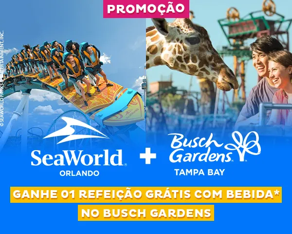 Ingresso PROMOCIONAL 2 Dias (1 dia Sea World + 1 dia Busch Gardens) / Ganha 1 Refeição - 2024